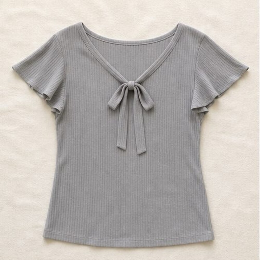 Gray V Neck Top